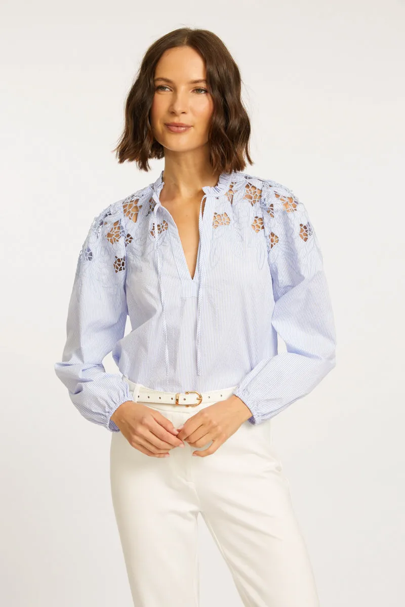 Riana Blue Micro Stripe Top by Caballero Collection