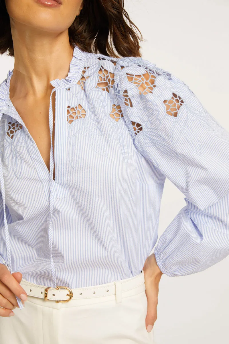 Riana Blue Micro Stripe Top by Caballero Collection