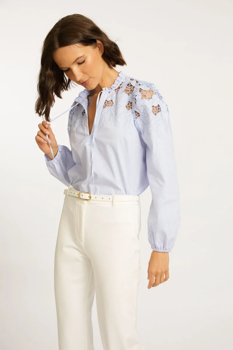 Riana Blue Micro Stripe Top by Caballero Collection