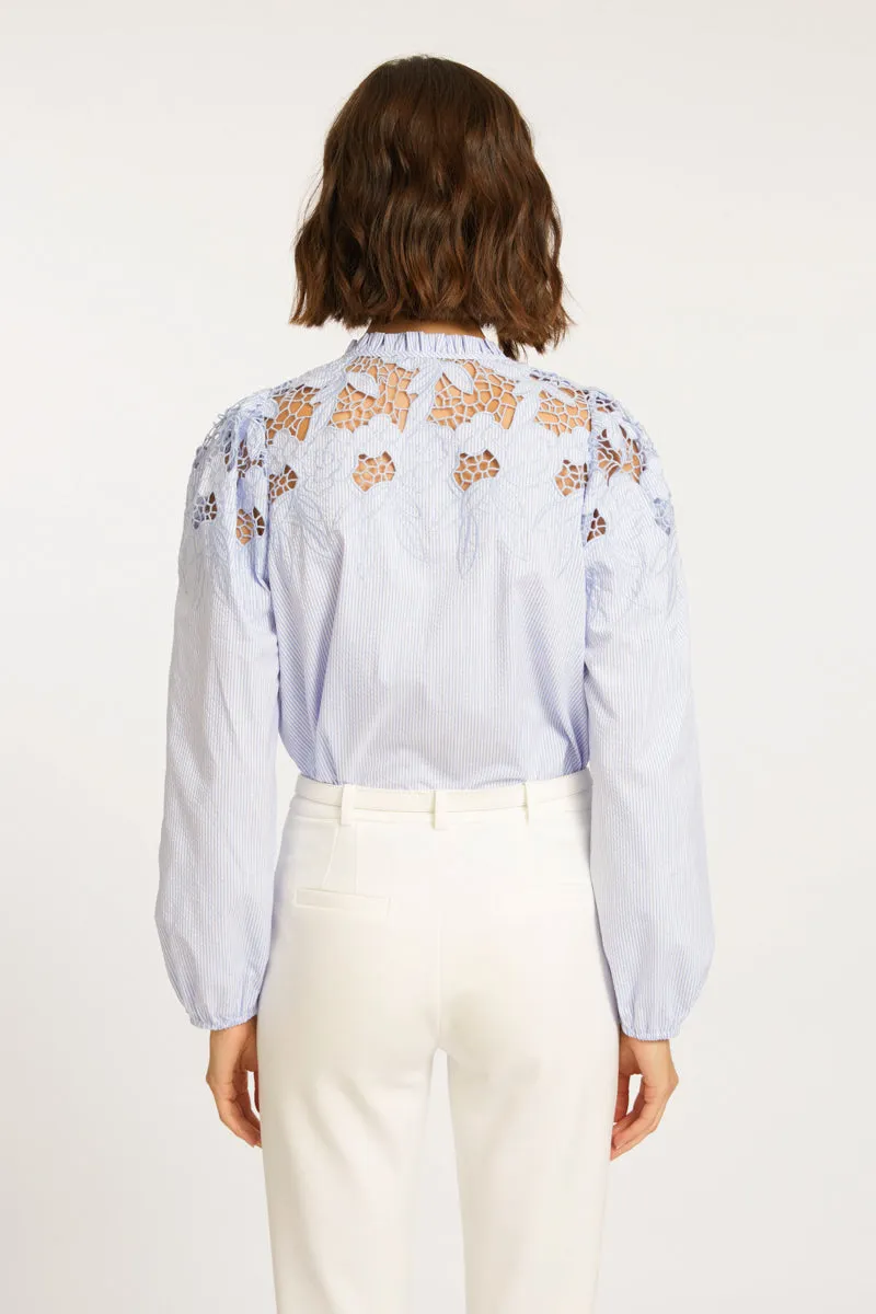Riana Blue Micro Stripe Top by Caballero Collection
