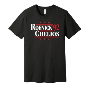 Roenick & Chelios '92 - Chicago Hockey Legends Political Campaign Parody T-Shirt - Hyper Than Hype Shirts