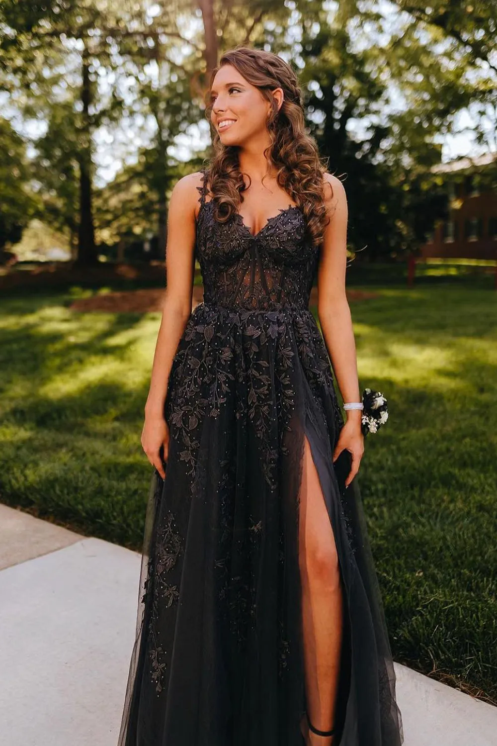 Roycebridal Mariana |A-line Sweetheart Lace Tulle Prom Dress with Slit