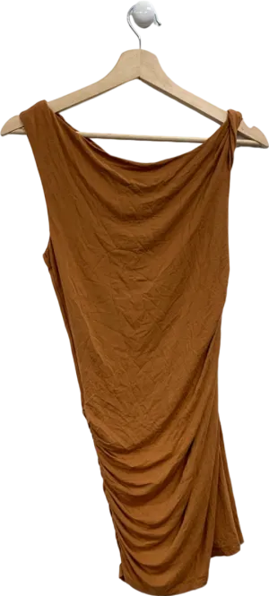 Rumor Brown One-Shoulder Ruched Dress UK 10