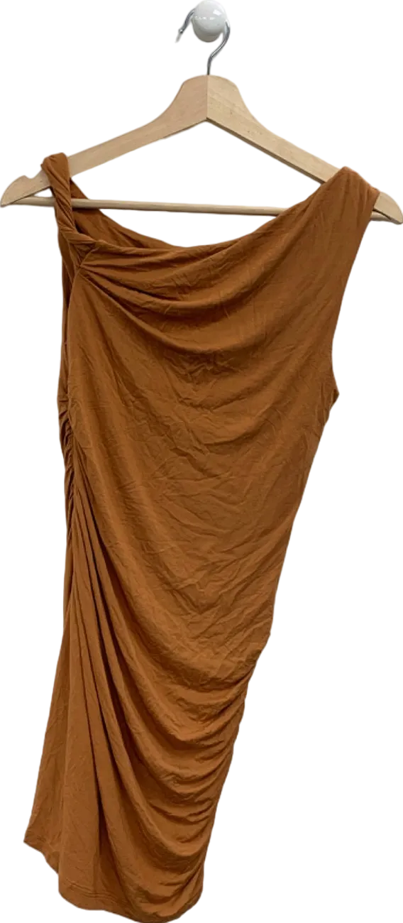 Rumor Brown One-Shoulder Ruched Dress UK 10