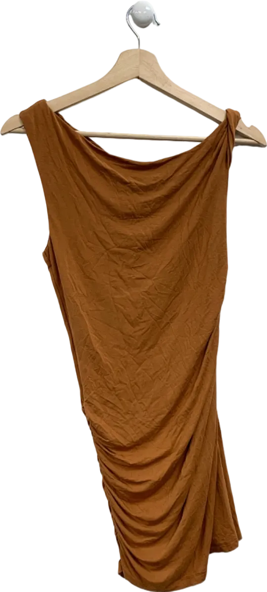 Rumor Brown One-Shoulder Ruched Dress UK 10