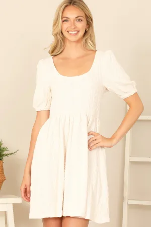 SCOOP NECK RIBBON BACK TEXTURED SOLID DRESS