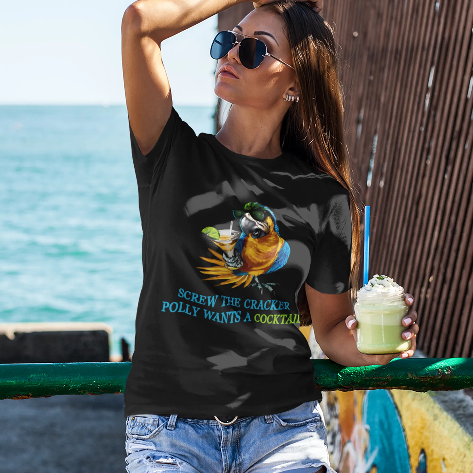 SCREW THE CRACKER POLLY WANTS A COCKTAIL - Unisex Party Drinking Tee