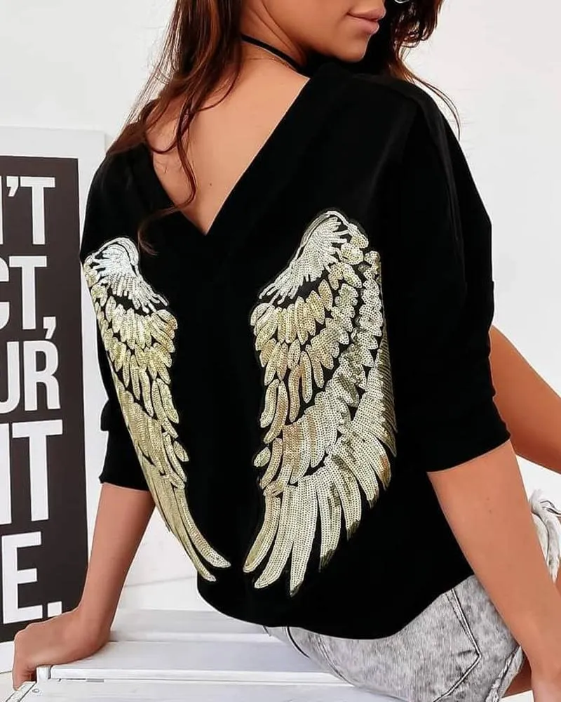 Sequin Angel Wings Long Sleeve Sweatshirt