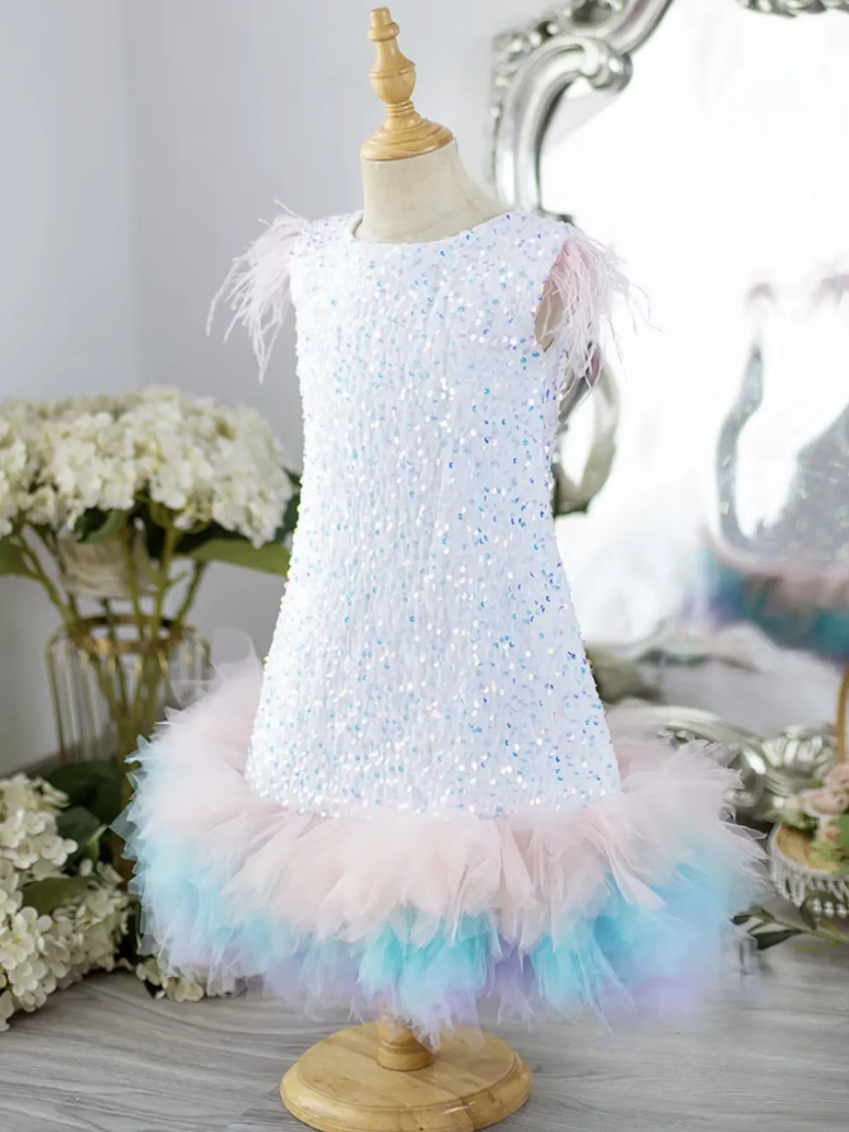 Sequin Feather Tulle Party Dress