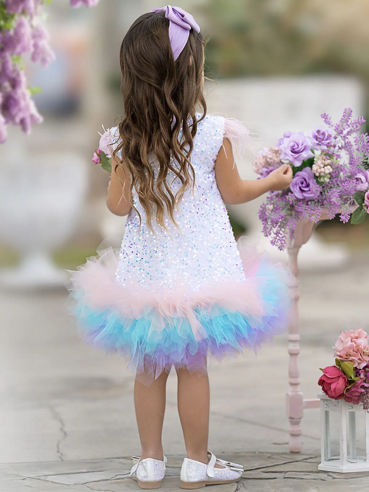 Sequin Feather Tulle Party Dress
