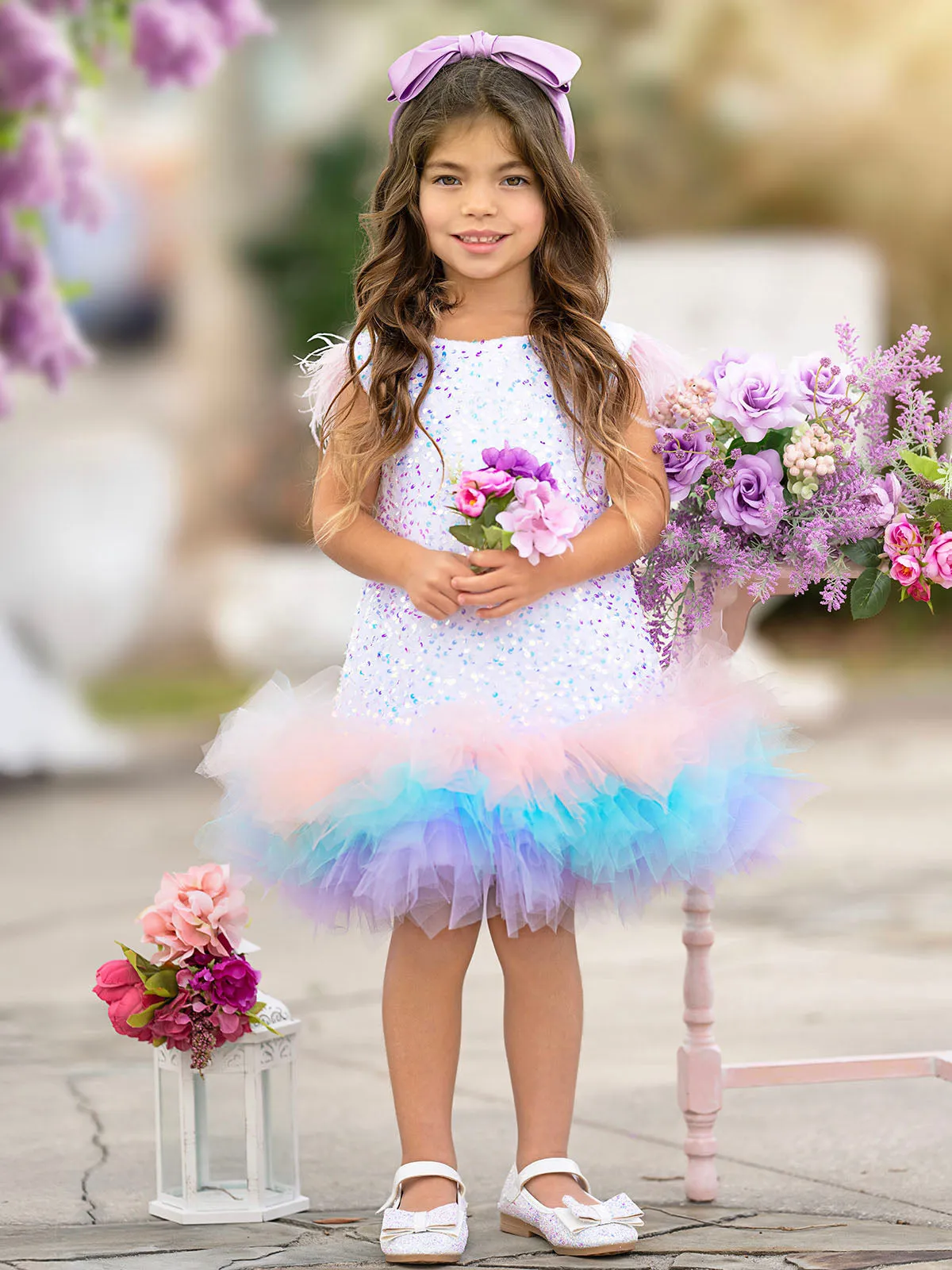 Sequin Feather Tulle Party Dress