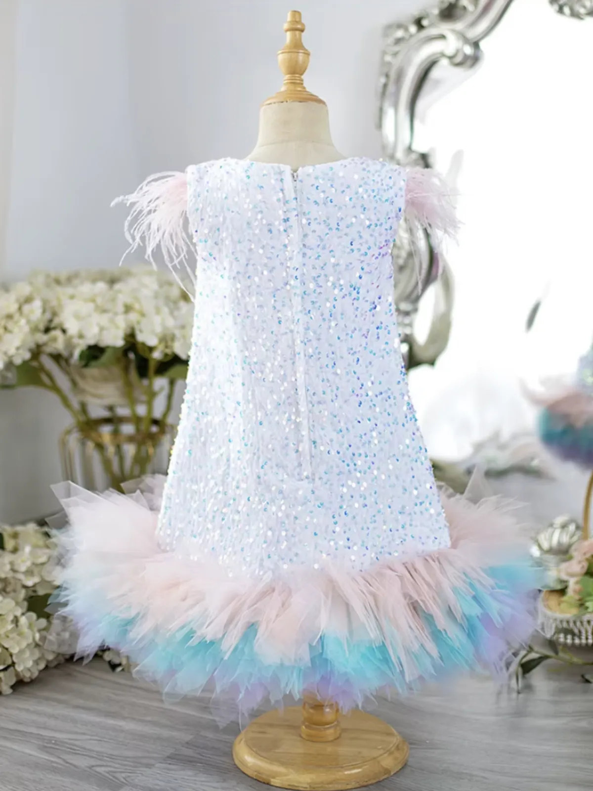 Sequin Feather Tulle Party Dress