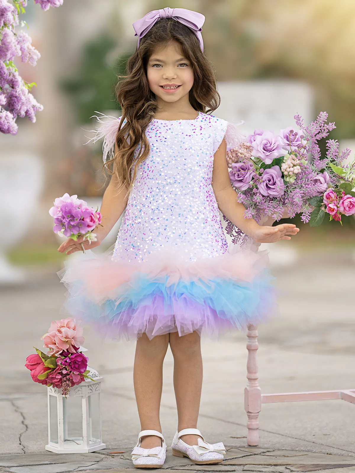 Sequin Feather Tulle Party Dress