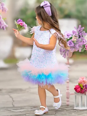 Sequin Feather Tulle Party Dress