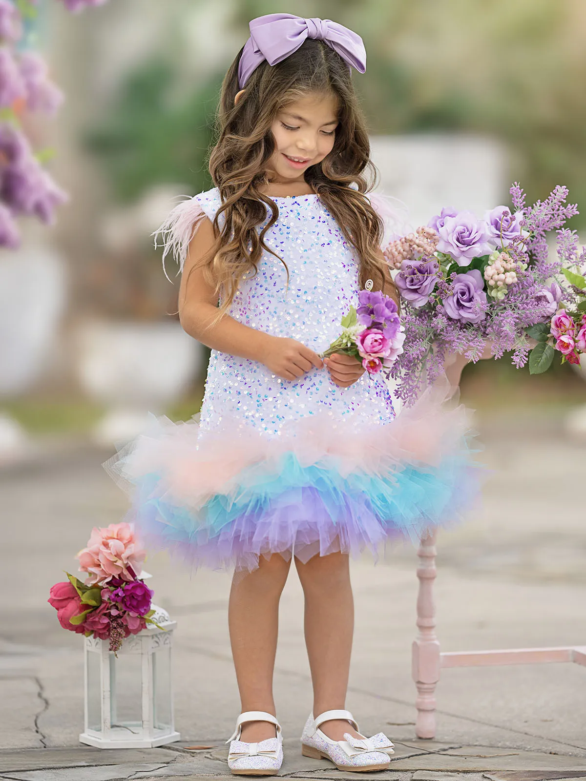 Sequin Feather Tulle Party Dress