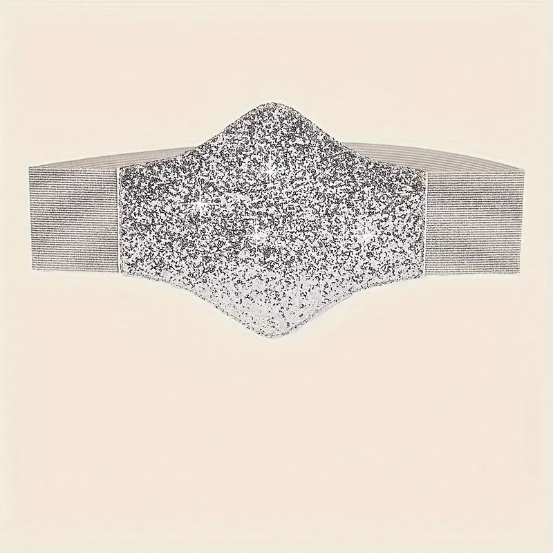Sequined Wide Belt Elastic Waist Fashionable