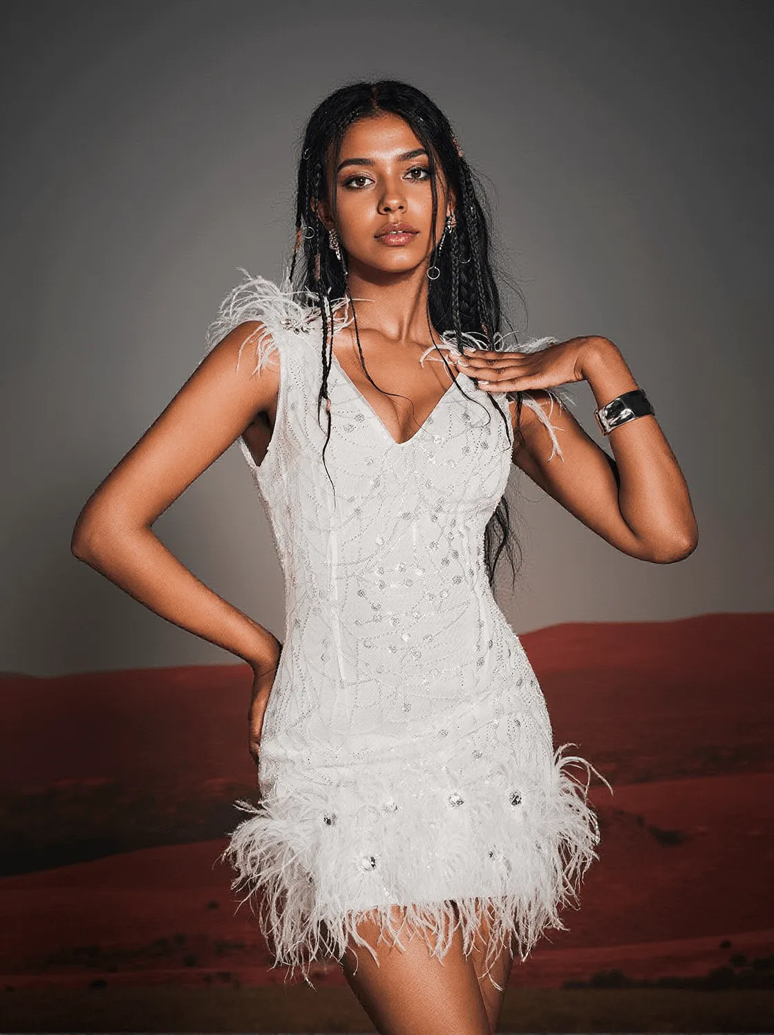 Shaquille Sequin Feather Mini Dress