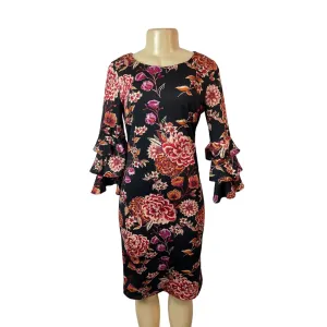 Shelby & Palmer Black Floral Print Knee Length Women's Dress Sz S