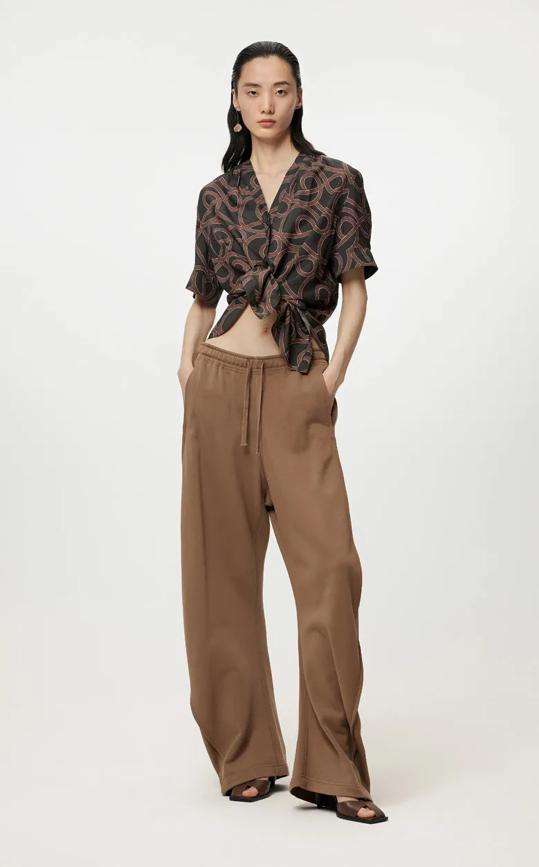 Shirt/JNBY Musical Note Print V-neck Colorblock Short-sleeved Shirt(40% mulberry silk )
