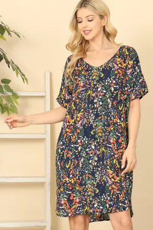 Short Sleeve V-Neck Printed Dress