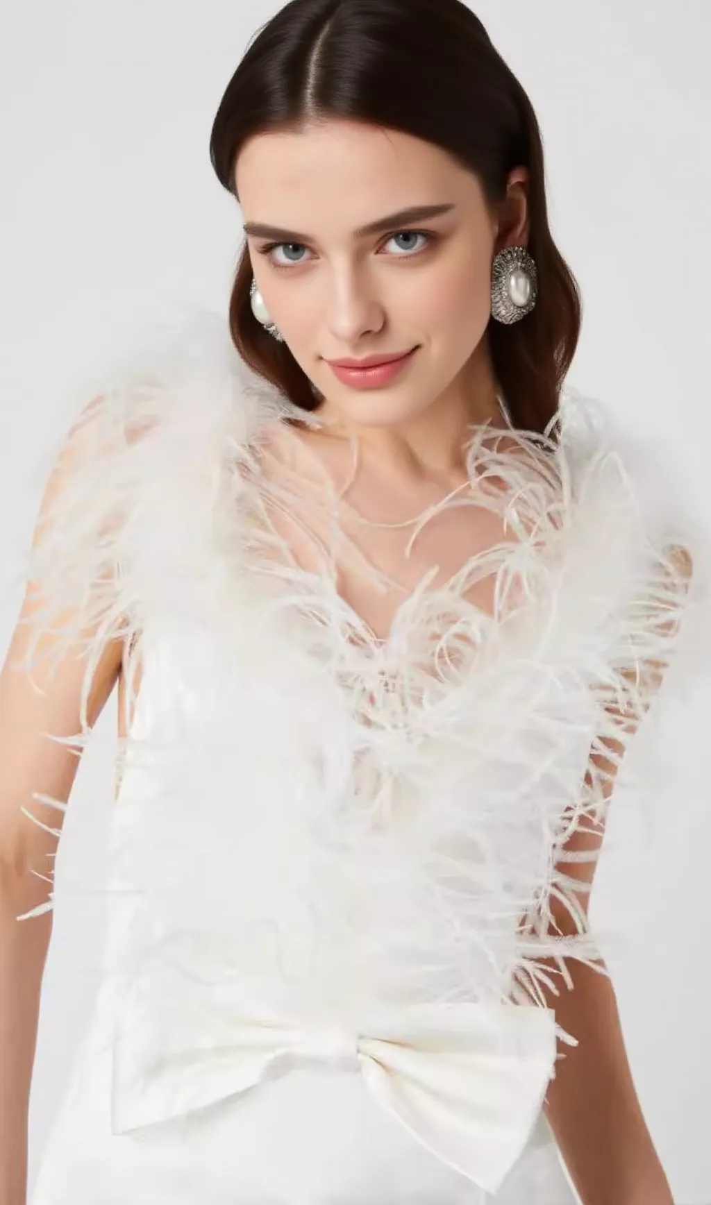 SIBYL FEATHER SLEEVELESS MIDI DRESS IN WHITE
