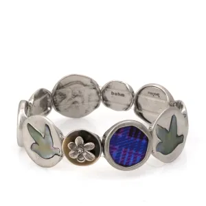 SILVER RESIN AND MOTHER OF PEARL DISC STRETCH BRACELET #221PP2201 (IA18)