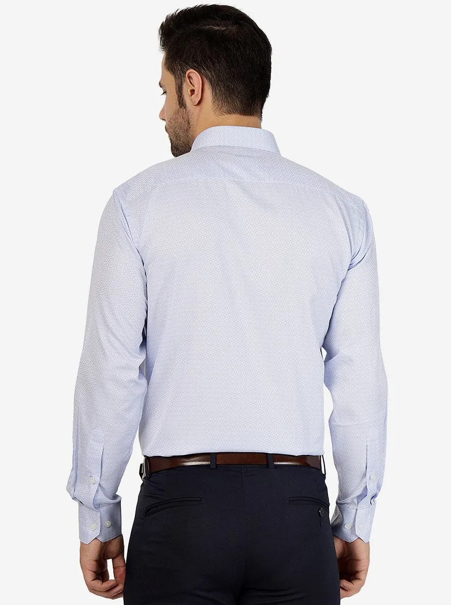 Sky Blue Printed Regular Fit Formal Shirt | Greenfibre