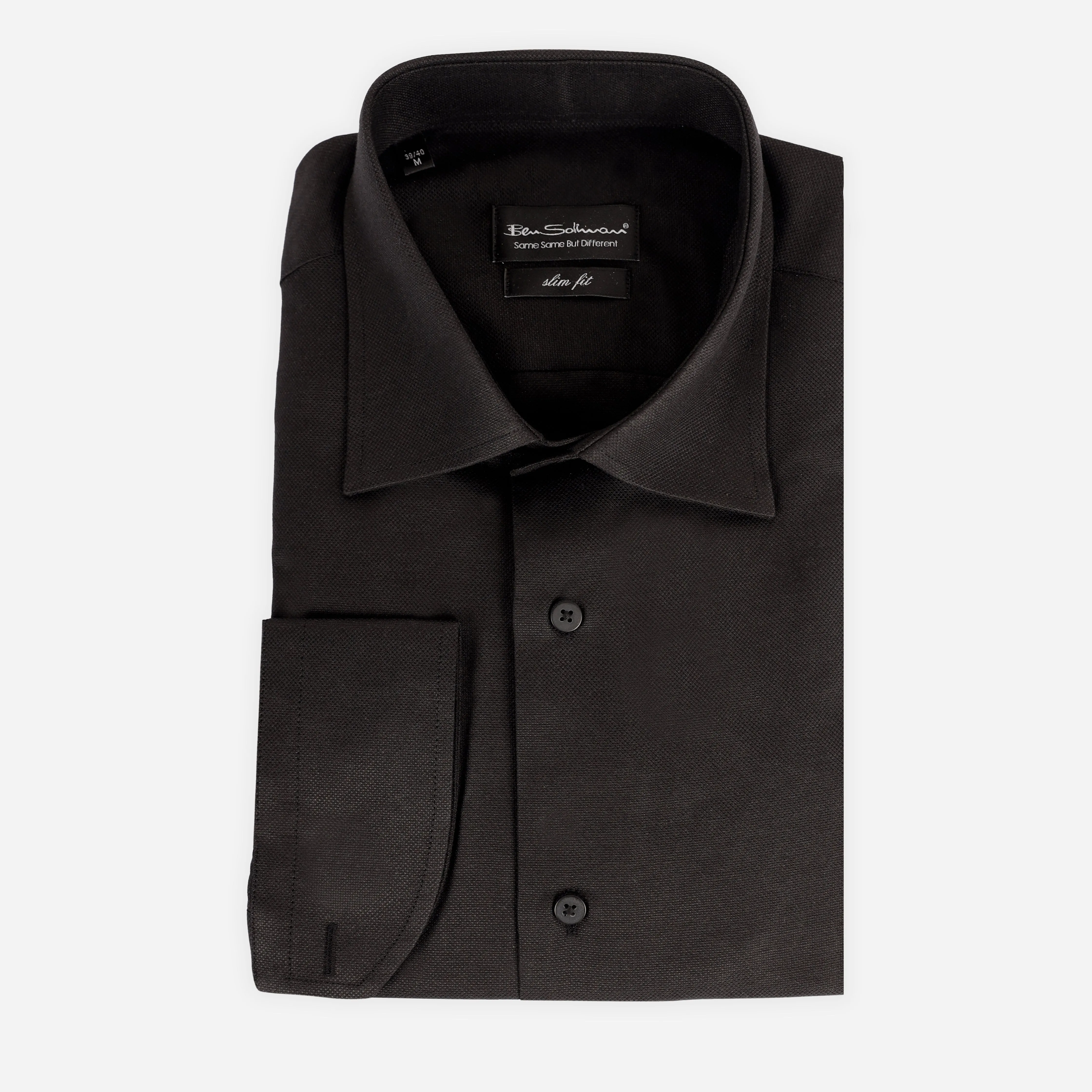 Slim Fit Black Cotton Shirt - Classic Collar-Turkish Made