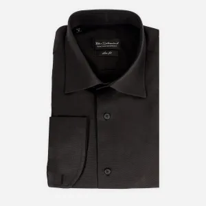 Slim Fit Black Cotton Shirt - Classic Collar-Turkish Made