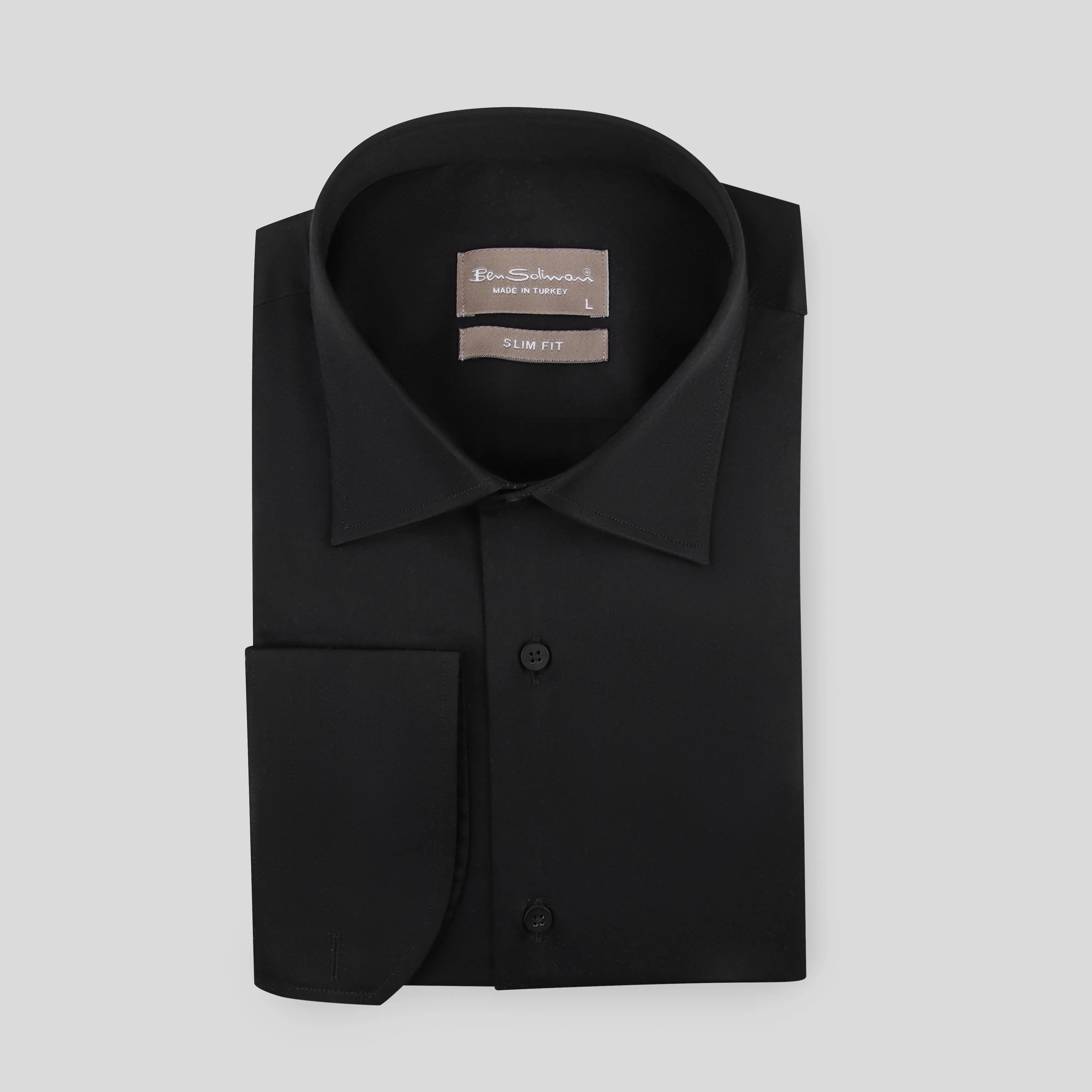 Slim Fit Black Pure Cotton Shirt -Turkish Made