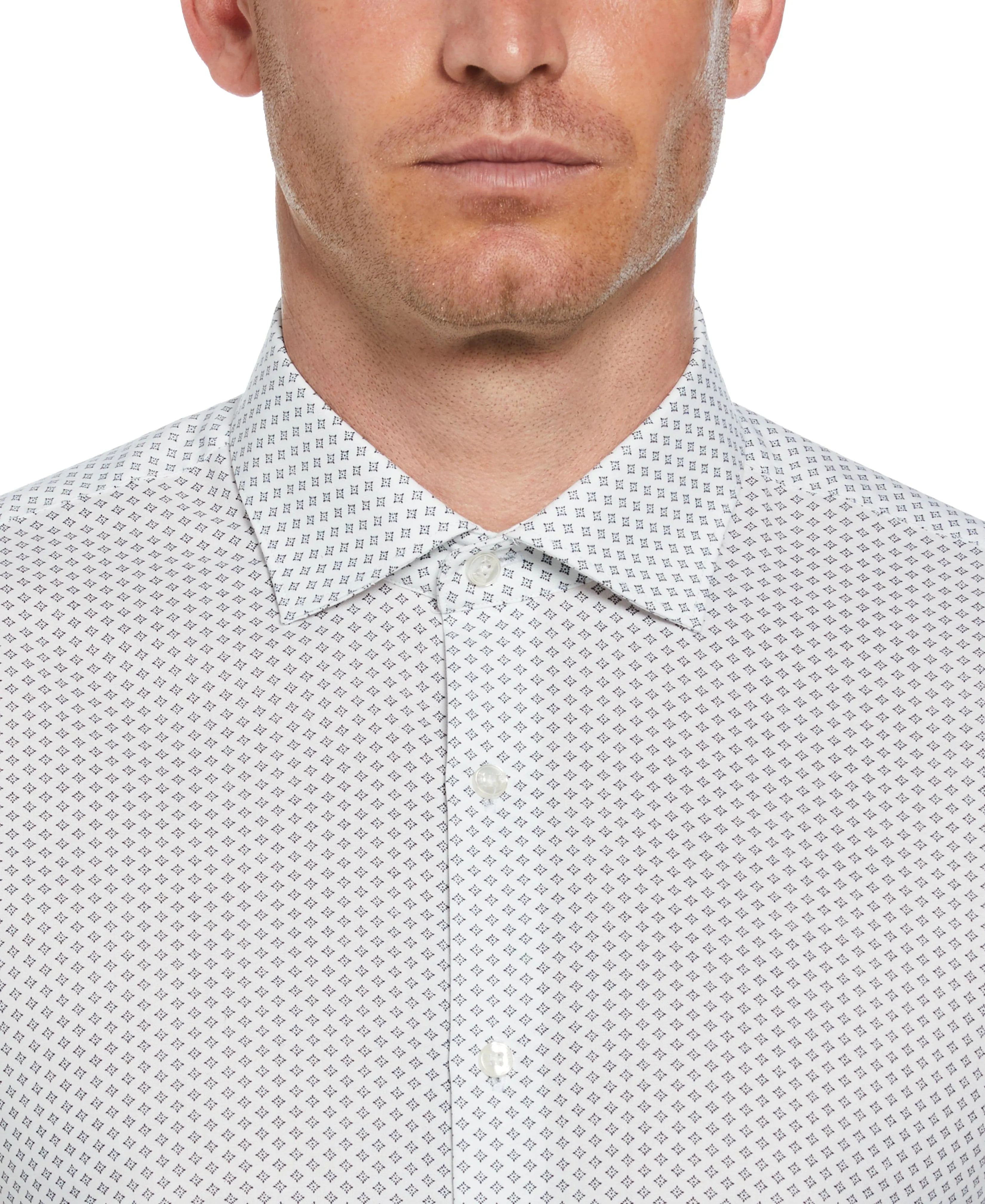 Slim Fit Button-Down Mini Geo Pattern Dress Shirt