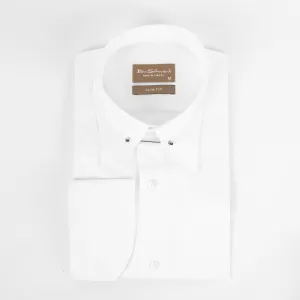 Slim Fit White Cotton Shirt - lapel pin-Turkish Made