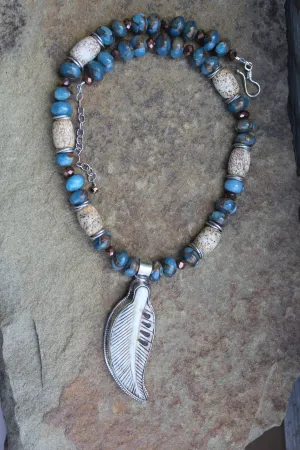 Small bone leaf & impression jasper necklace