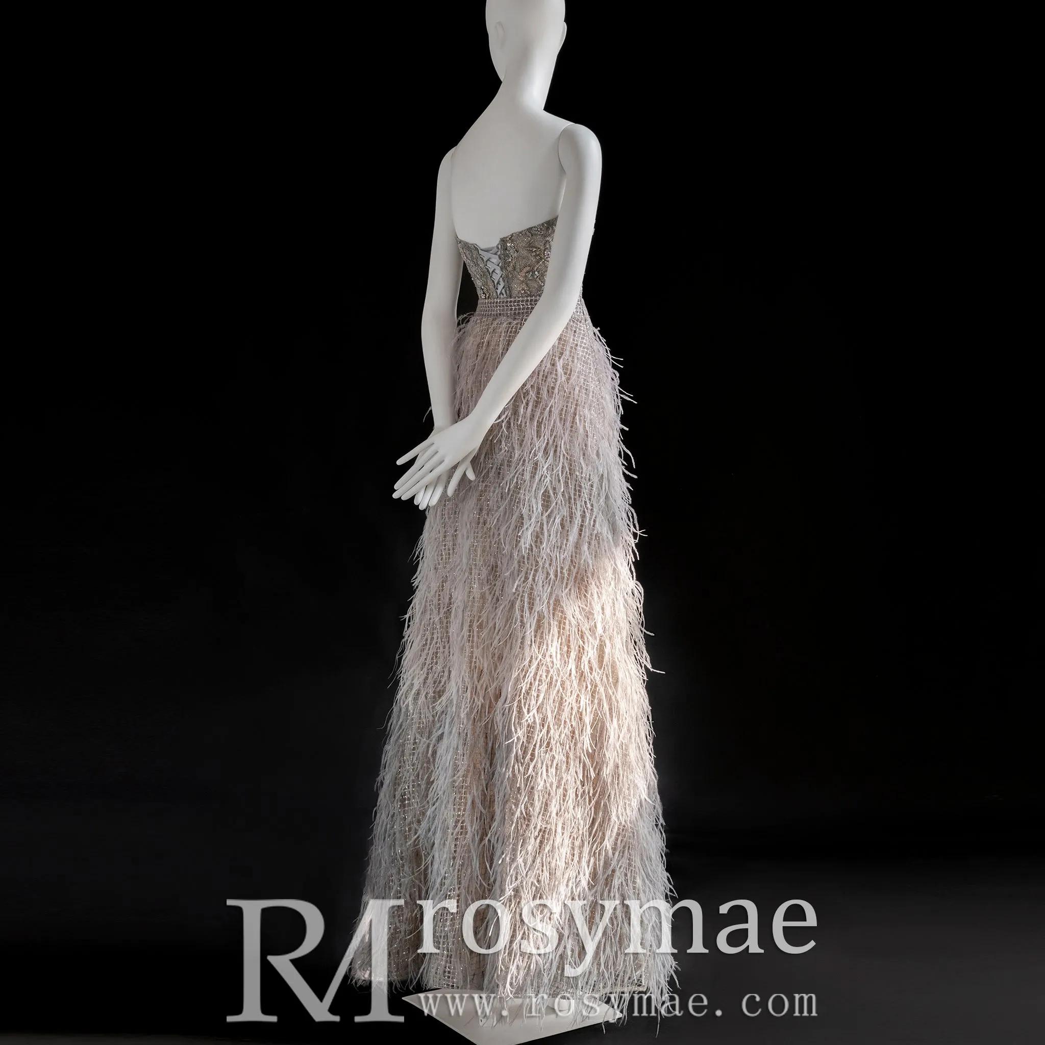 Strapless Luxury Evening Gowns Party Dresses with Feather