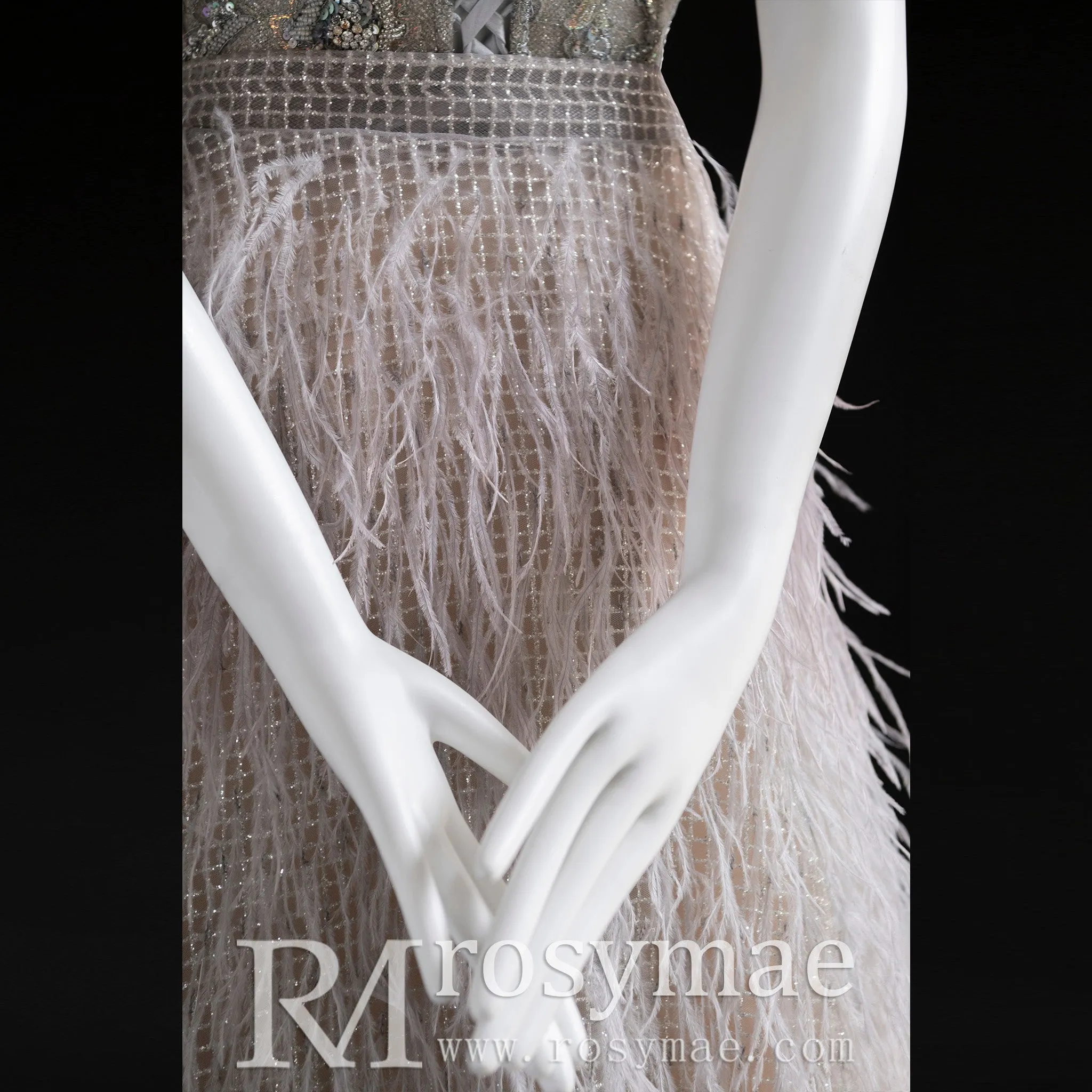 Strapless Luxury Evening Gowns Party Dresses with Feather