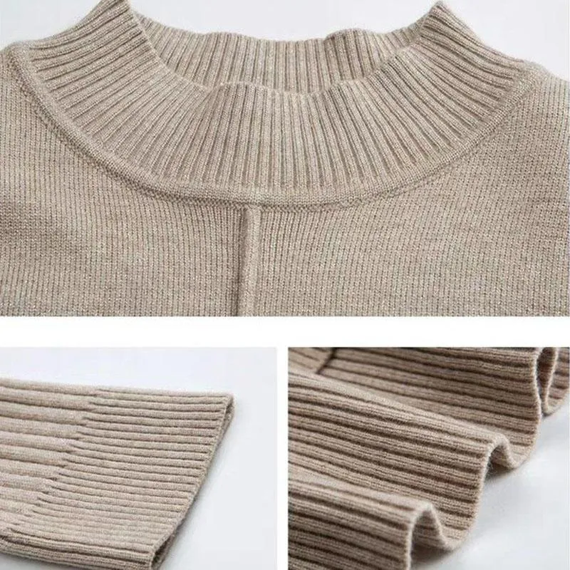 Sweater Skirt Women's Autumn and Winter Korean Loose and Versatile Mid-length Knitted Bottoming Half High Collar Dress