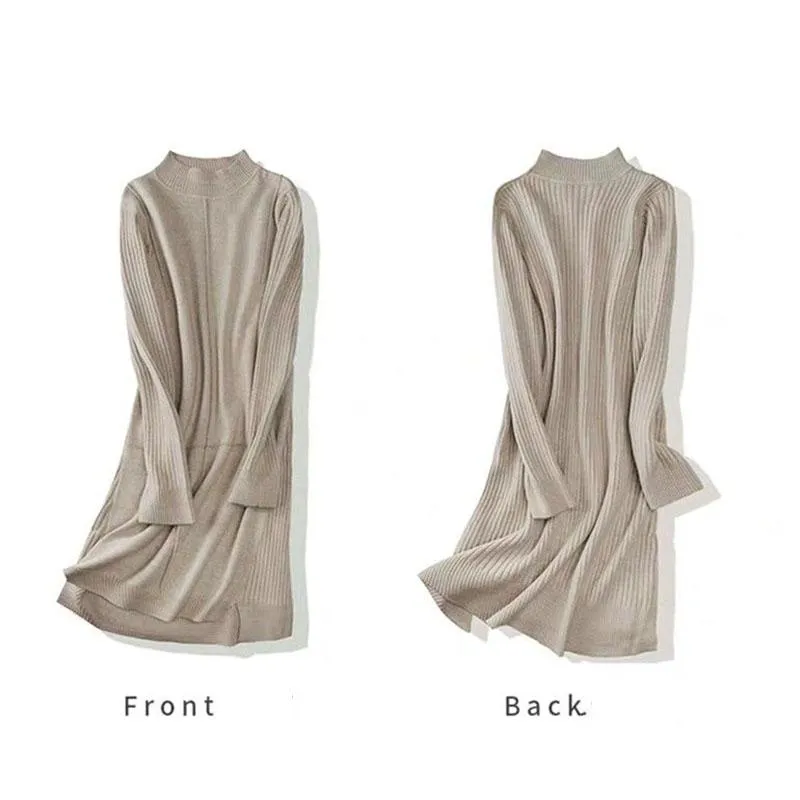 Sweater Skirt Women's Autumn and Winter Korean Loose and Versatile Mid-length Knitted Bottoming Half High Collar Dress