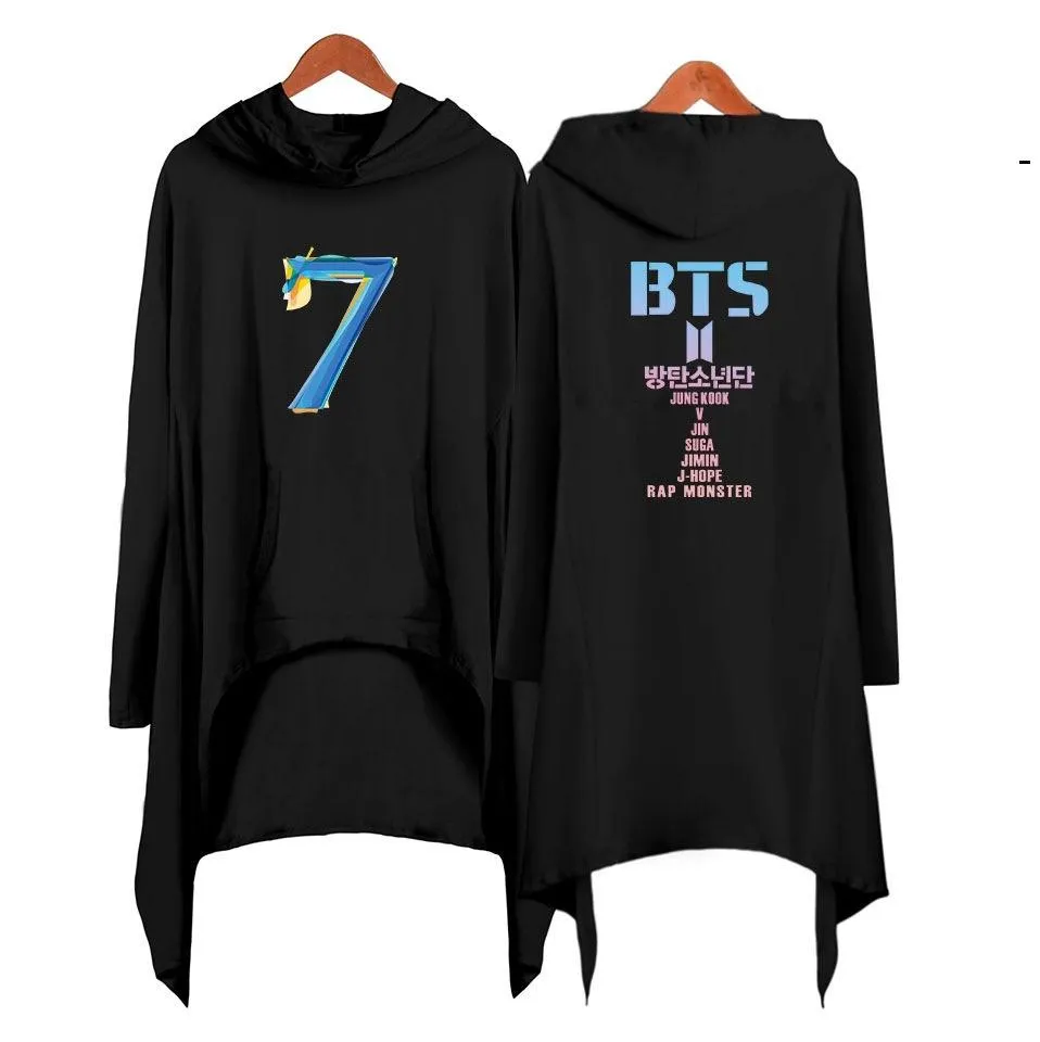 Sweatshirt longue Robe Irrégulière à Manches avec capuche BTS