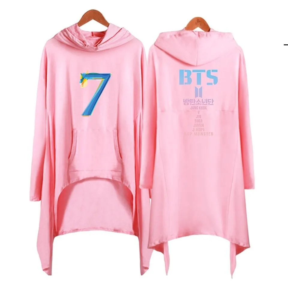 Sweatshirt longue Robe Irrégulière à Manches avec capuche BTS