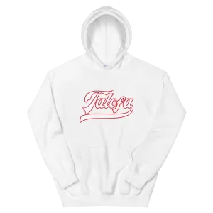 Talofa Script ~ White with Red Border *ADULT HOODIE*