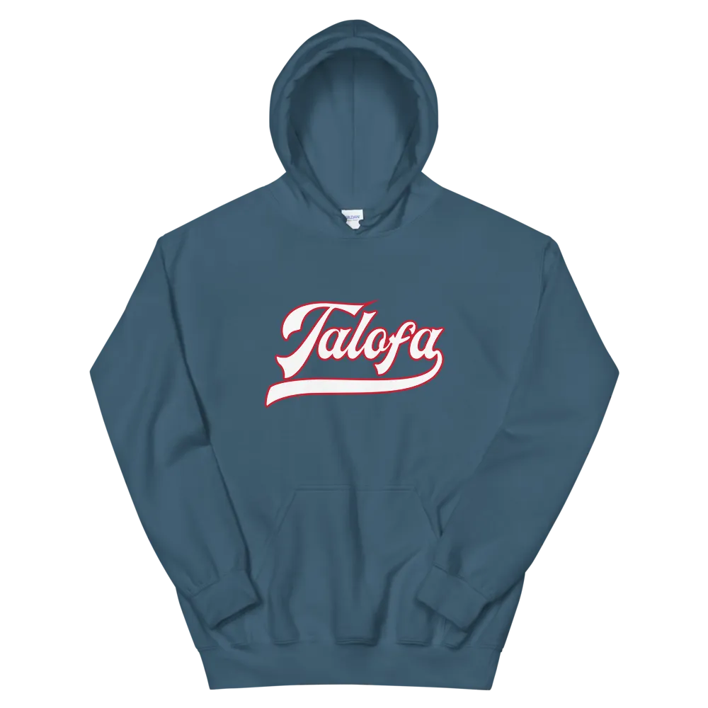 Talofa Script ~ White with Red Border *ADULT HOODIE*