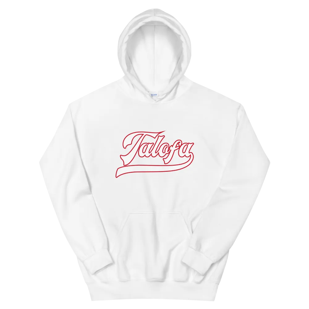 Talofa Script ~ White with Red Border *ADULT HOODIE*