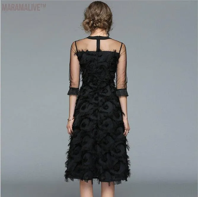 Tassel Feather Dress Mesh Princess Petticoat Elegant Lady