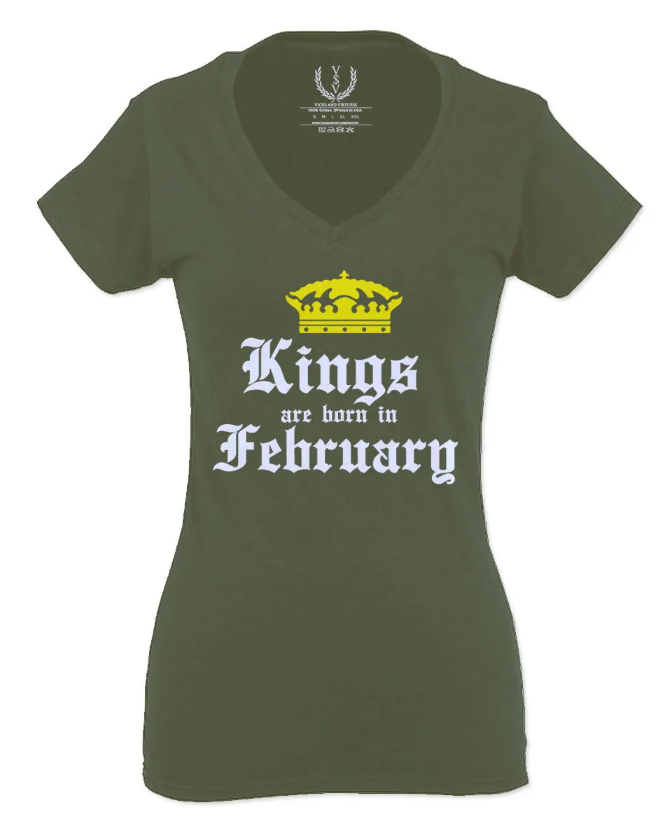 The Best Birthday Gift Kings are Born in February For Women V neck fitted T Shirt