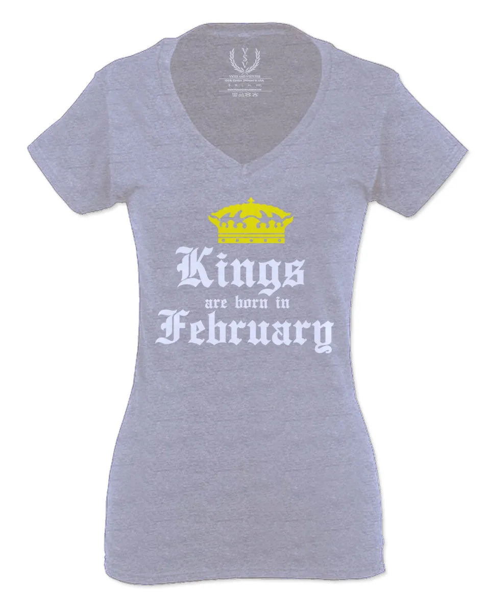 The Best Birthday Gift Kings are Born in February For Women V neck fitted T Shirt