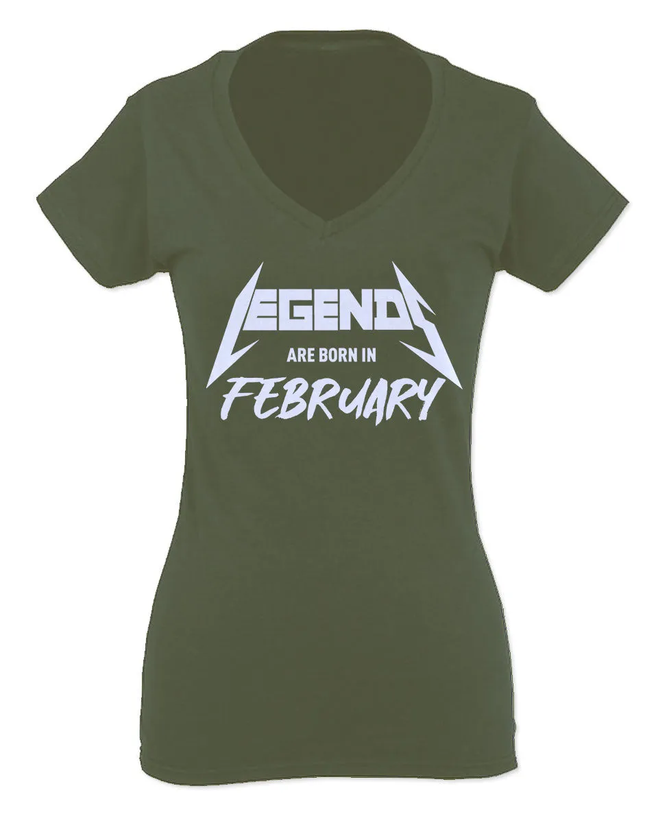 The Best Birthday Gift Legends are Born in February For Women V neck fitted T Shirt