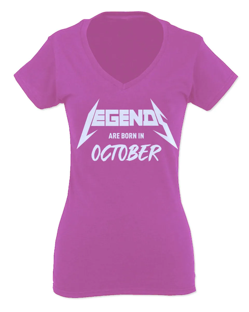 The Best Birthday Gift Legends are Born in October For Women V neck fitted T Shirt