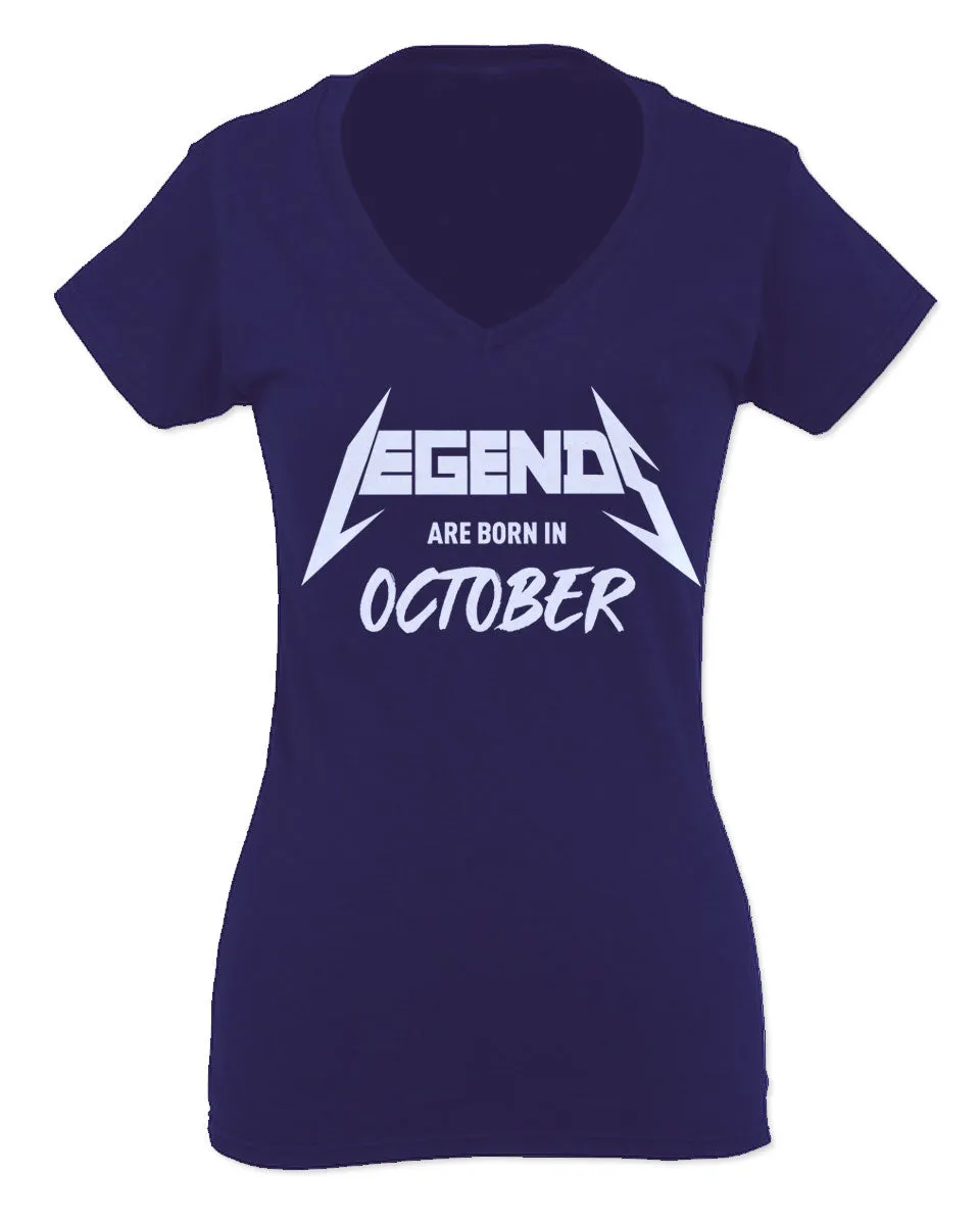 The Best Birthday Gift Legends are Born in October For Women V neck fitted T Shirt