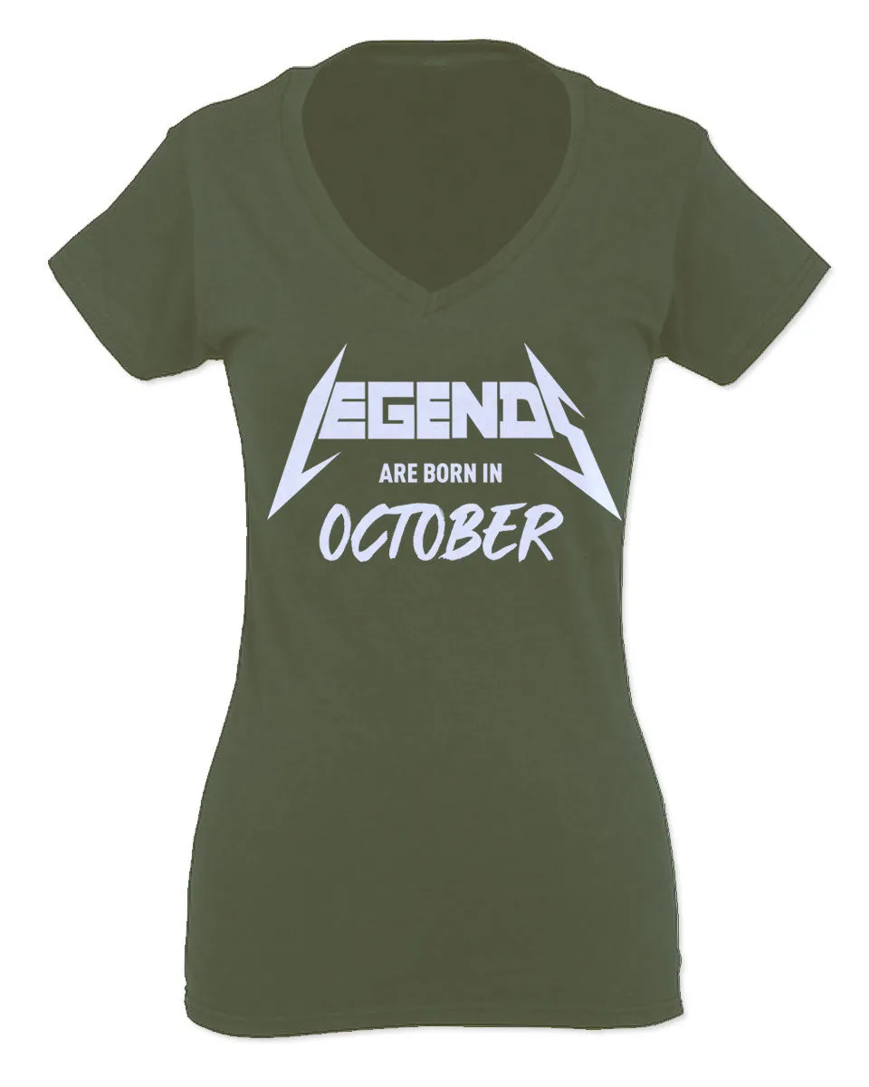 The Best Birthday Gift Legends are Born in October For Women V neck fitted T Shirt