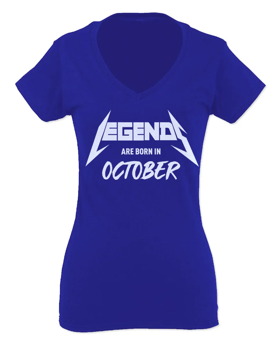 The Best Birthday Gift Legends are Born in October For Women V neck fitted T Shirt